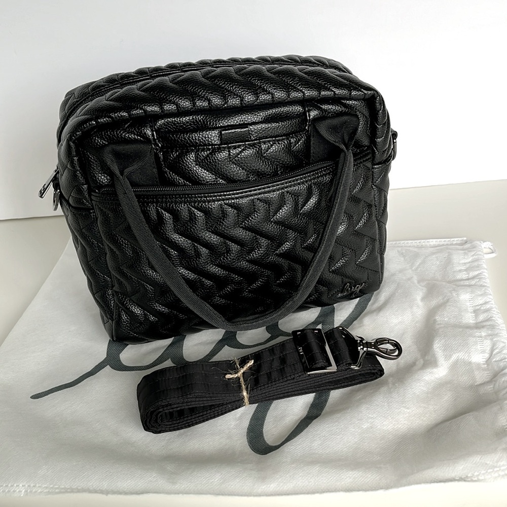 Lug Jive Vegan Leather Crossbody Bag Black and Abstract Fern